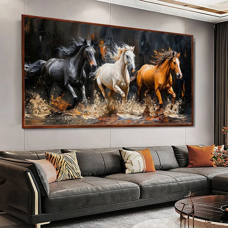 تابلو طرح دکوراتیو مدل اسب کد 871 طرح چوب فریم قهوه ای روشن