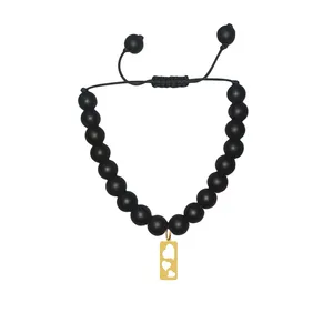 دستبند مهره‌ای هایکا طرح مستطیل قلب کد bd.h 426