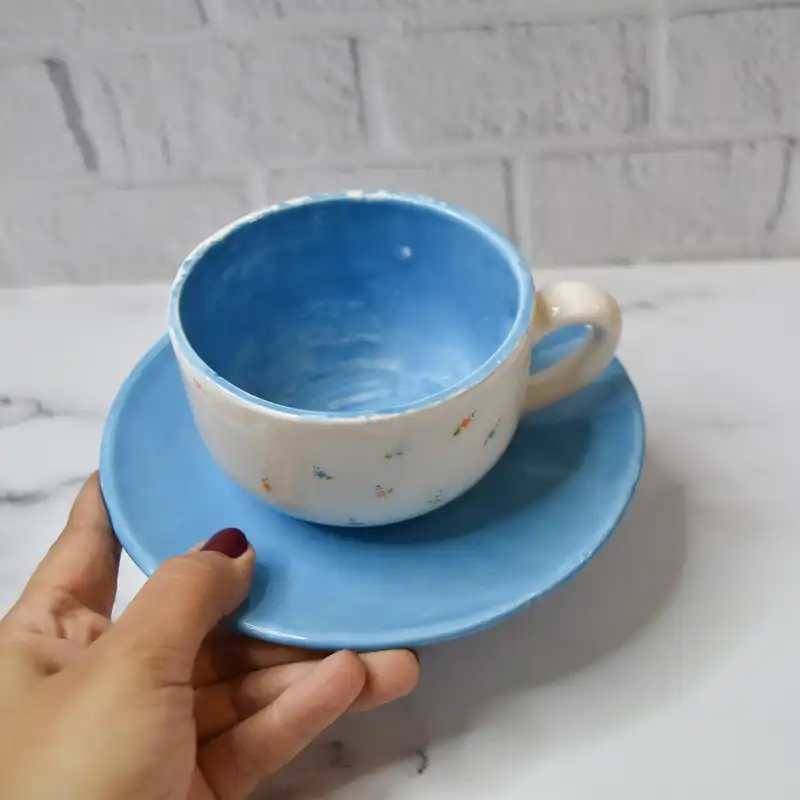 ست فنجان نعلبکی سرامیکی مدل گلی