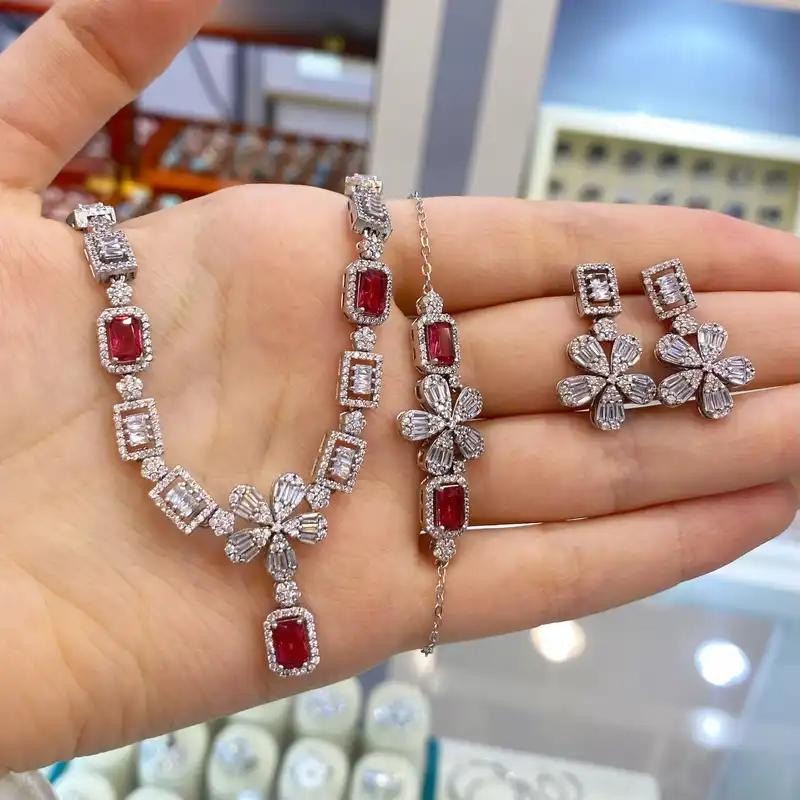 نیم ست نقره زنانه مدل دستساز طرح جواهر کد 548-2