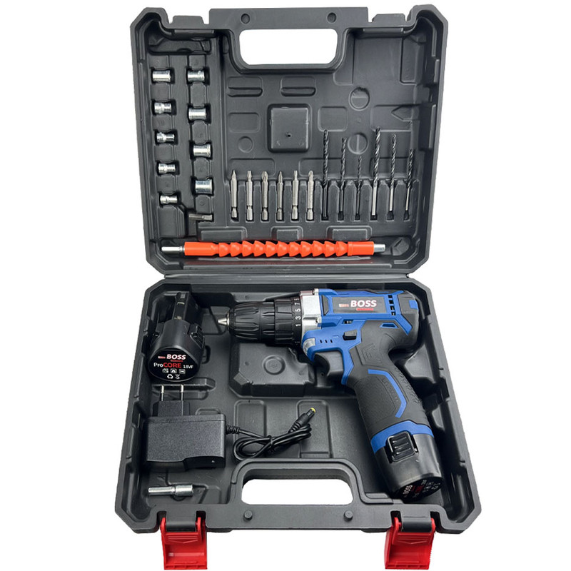 دریل پیچ گوشتی سه نظام 10 میلیمتری 18 ولت باس مدل BS1801 new مجموعه 28 عددی