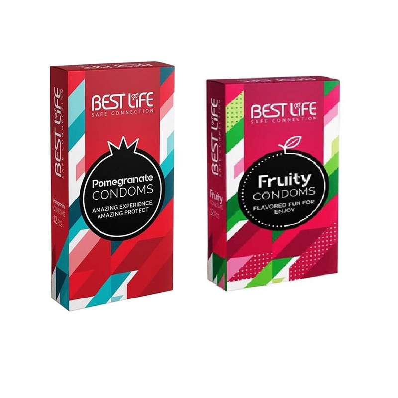 کاندوم بست لایف مدل Pomegranate به همراه کاندوم بست لایف مدل Fruity بسته 12 عددی
