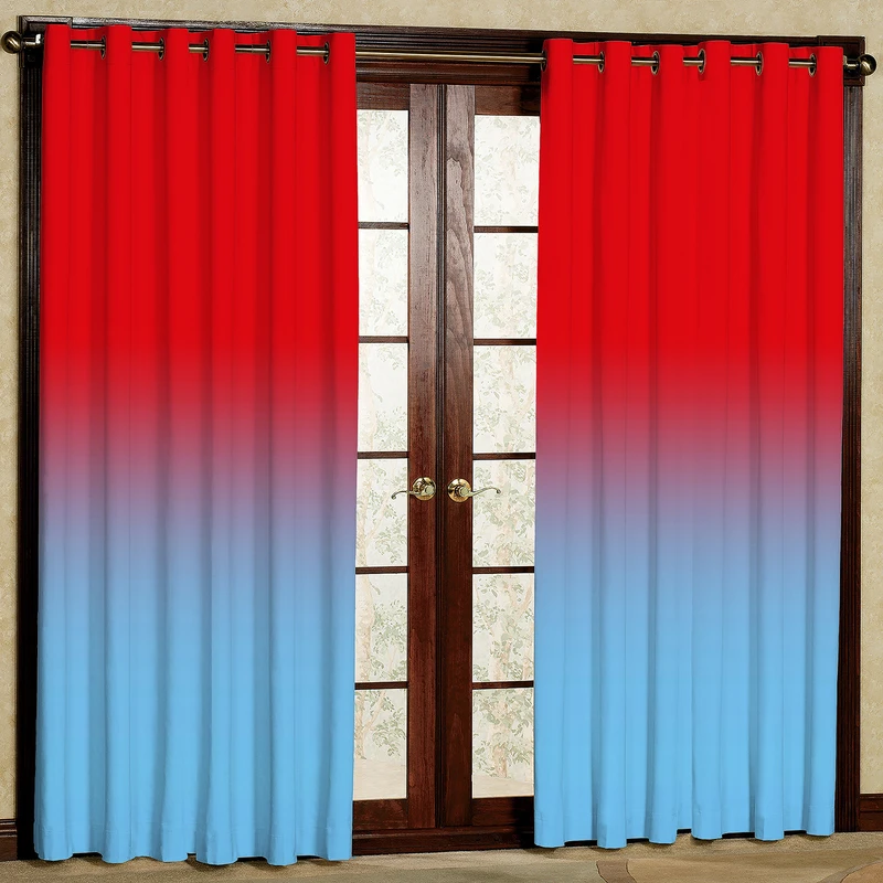 پرده مدل دورنگ قرمز آبی هازان پانچی کد 1995a سایز 140x200 سانتی متر