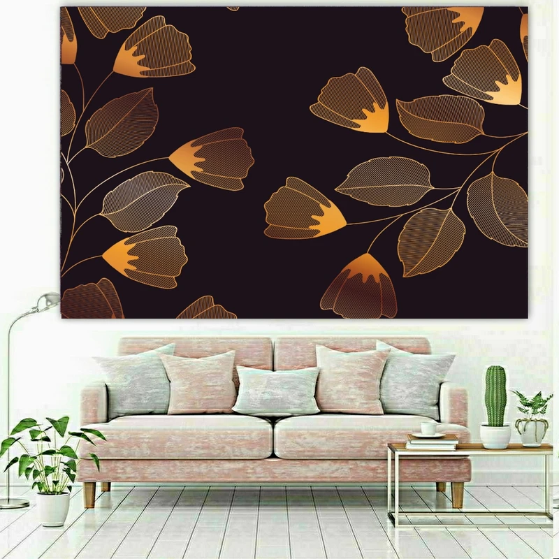 پوستر پارچه ای طرح آرت مدل گل طلایی f54