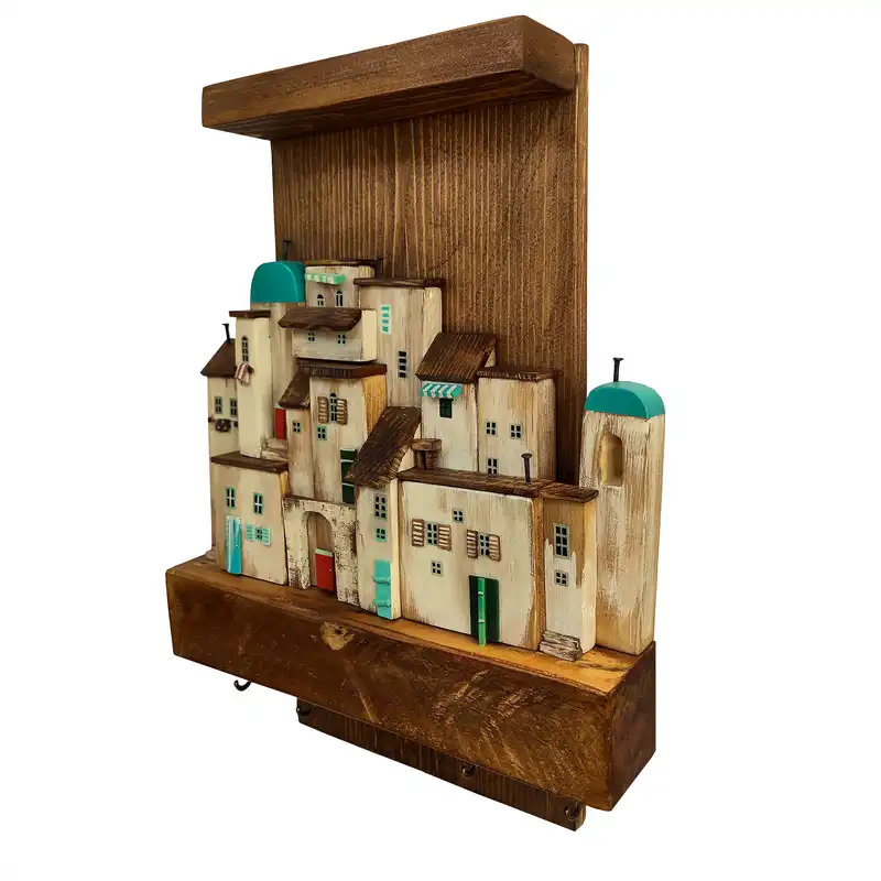 جاکلیدی دیواری چوبی مدل دهکده فانتزی کد 1130