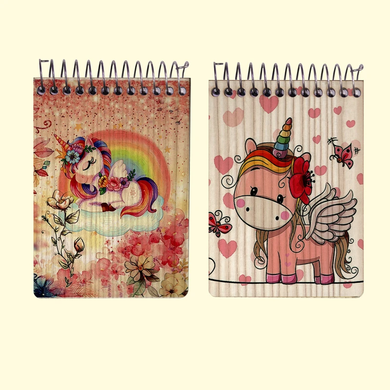 دفترچه یادداشت 60 برگ مدل یونیکورن طرح چوبی کد W-002 مجموعه 2 عددی