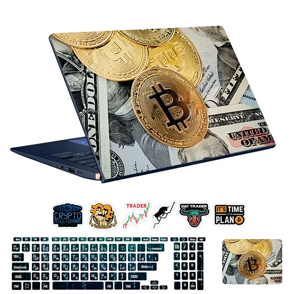 استیکر لپ تاپ توییجین و موییجین طرح Bitcoin کد 02 مناسب برای لپ تاپ 15.6 اینچ به همراه برچسب حروف فارسی کیبورد