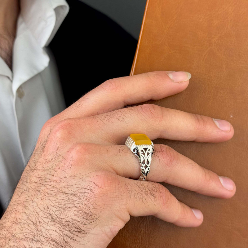 انگشتر نقره مردانه مدل رکاب سیلندری سنگ عقیق کد AM_5207