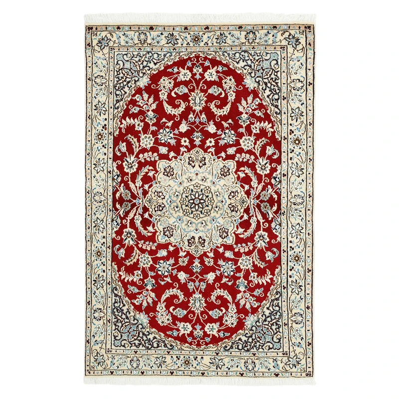 فرش دستبافت یک و نیم متری مدل گل ابریشم نائین کد n543017n