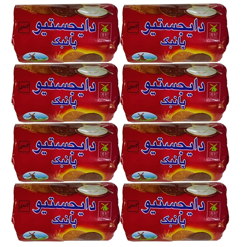 بیسکویت دایجستیو سبوس دار با روکش کاکائو آناتا - 220 گرم بسته 8 عددی