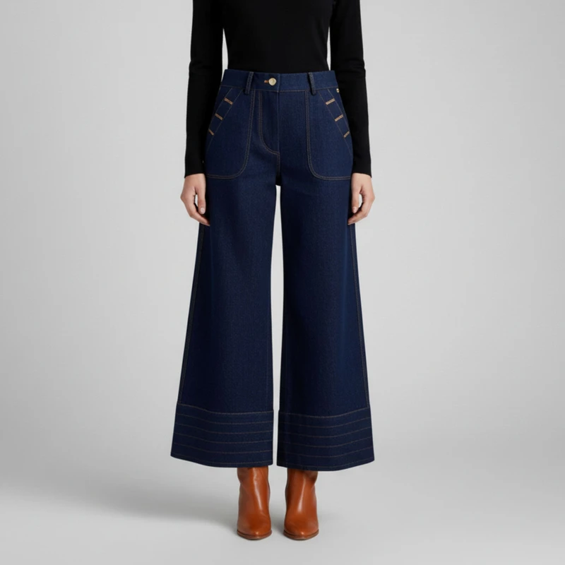 شلوار جین دم پا گشاد زنانه گره استایل مدل مایا