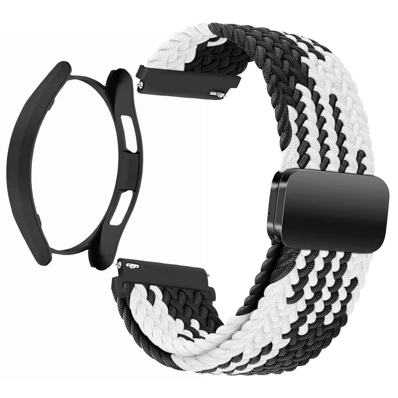 بند اسپریگ مدل Braided MAG BL-WH مناسب برای ساعت هوشمند سامسونگ Galaxy Watch 6 Classic 47mm به همراه کاور