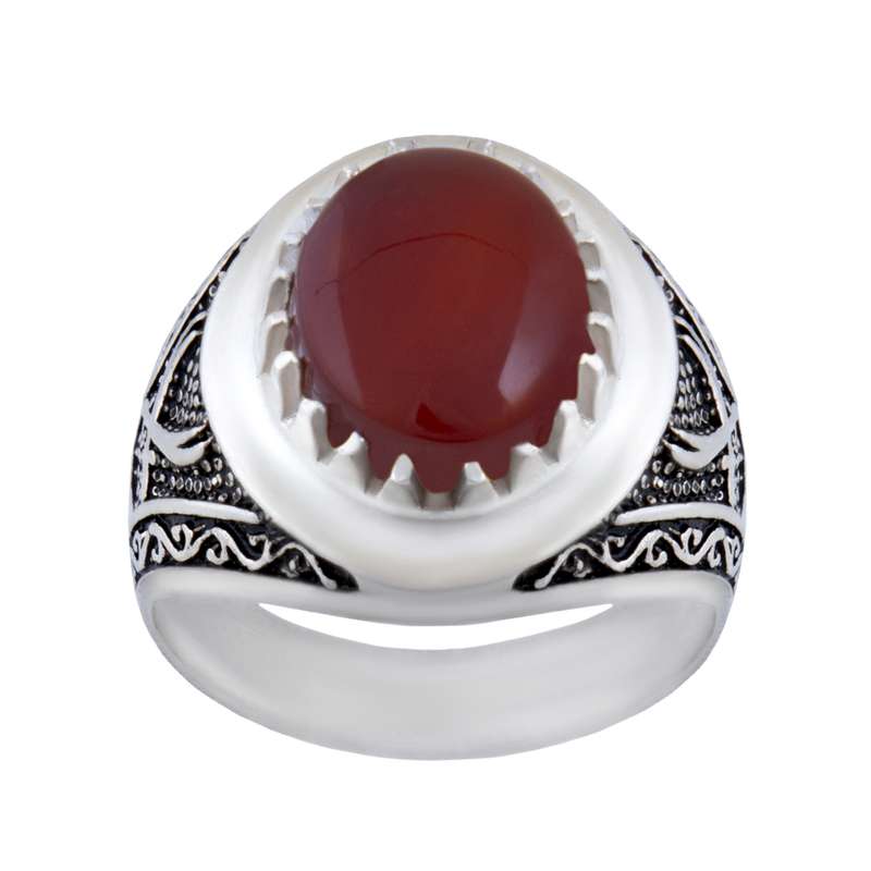 انگشتر نقره مردانه مدل سنگ عقیق رکاب سیلندری کد AM_056