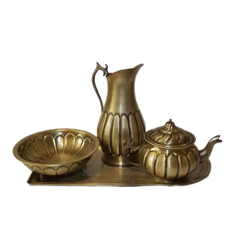 سرویس سماور 4 پارچه برنجی مدل آینه دار