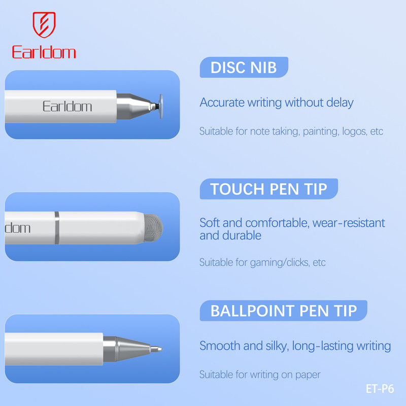 قلم لمسی ارلدام مدل Stylus Pen 3IN1 P6