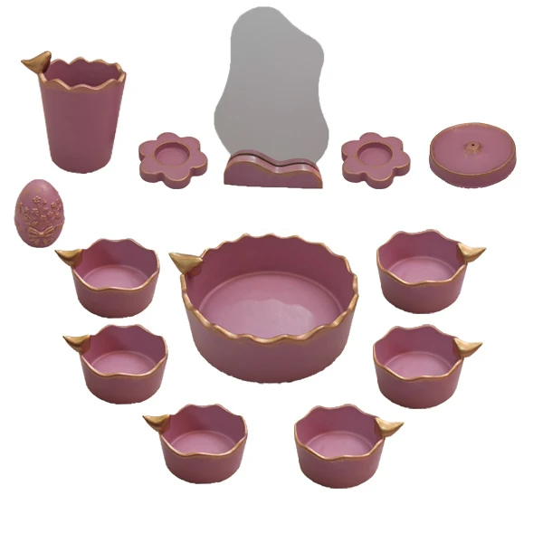 مجموعه ظروف هفت سین 14 پارچه مدل مدرن مینیمال چین دار مرغ آمین نوروزی