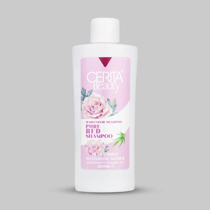 شامپو رنگساژ مو سریتا مدل Pure Red حجم 200 میلی‌لیتر، تثبیت‌کننده رنگ مو، درخشان‌کننده، حالت‌دهنده، حاوی عصاره آلوئه ورا، مناسب برای انواع مو، مخصوص خانم‌ها