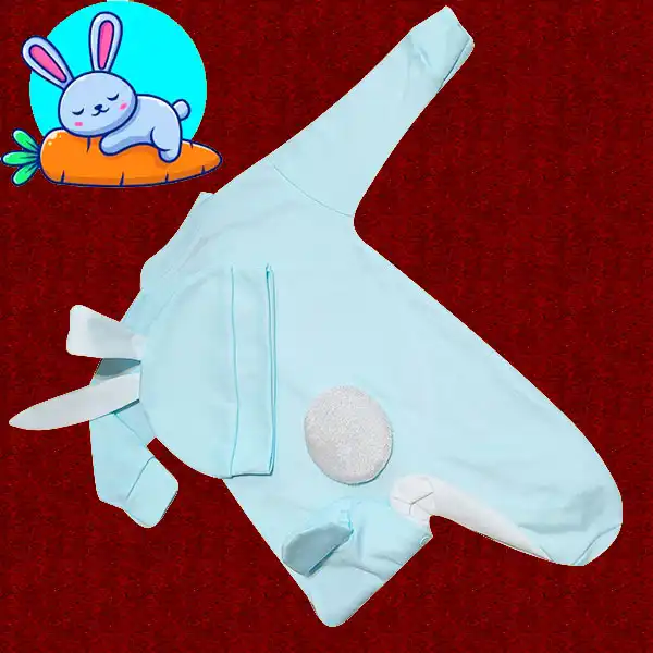 ست سرهمی و کلاه نوزادی مدل خرگوشی کد JJ2 رنگ آبی