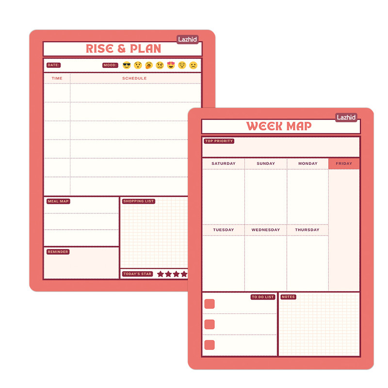 تخته وایت برد لاژید طرح پلنر روزانه و هفتگی مدل آهنربایی سایز 20X30 سانتیمتر مجموعه 2 عددی