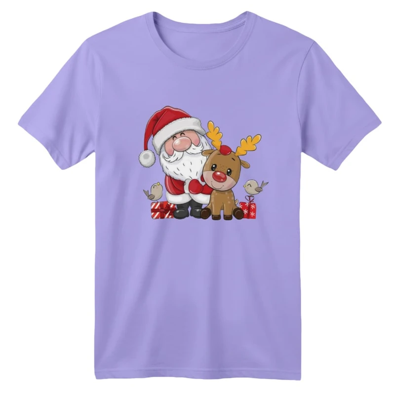 تی شرت آستین کوتاه بچگانه مدل بابانوئل و گوزن کریسمس کد 5