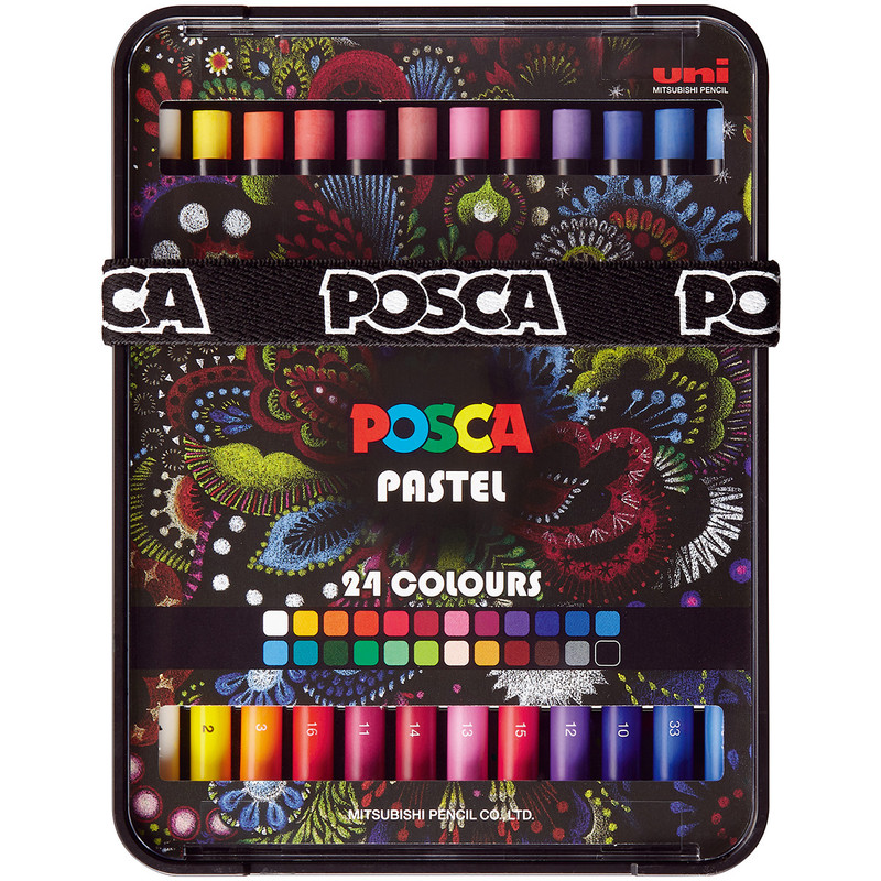 مداد شمعی 24 رنگ یونی بال مدل posca pastel
