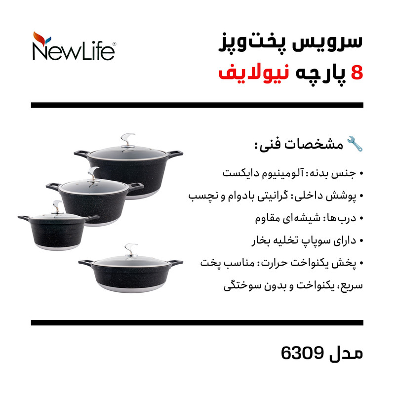 سرویس قابلمه گرانیتی 8 پارچه نیو لایف مدل AFRA-6309