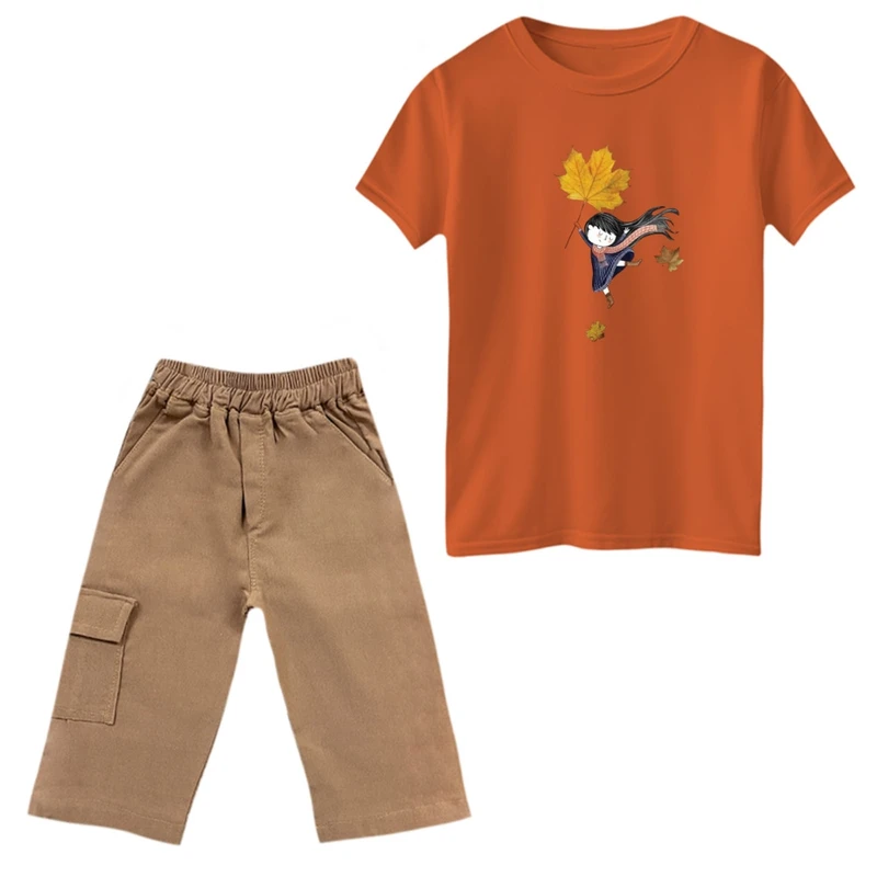 ست تی‌شرت و شلوارک دخترانه مدل دخترک پاییزی کد 1