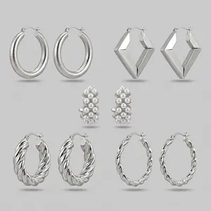 گوشواره حلقه ای زنانه مدل استیل مجموعه ۵ عددی 