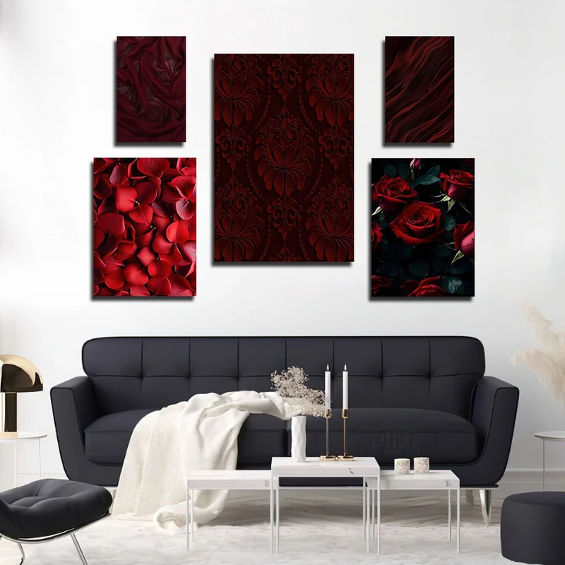 تابلو شاسی بکلیت طرح طبیعت و گل رز قرمز مدل SH-2995 مجموعه 5 عددی