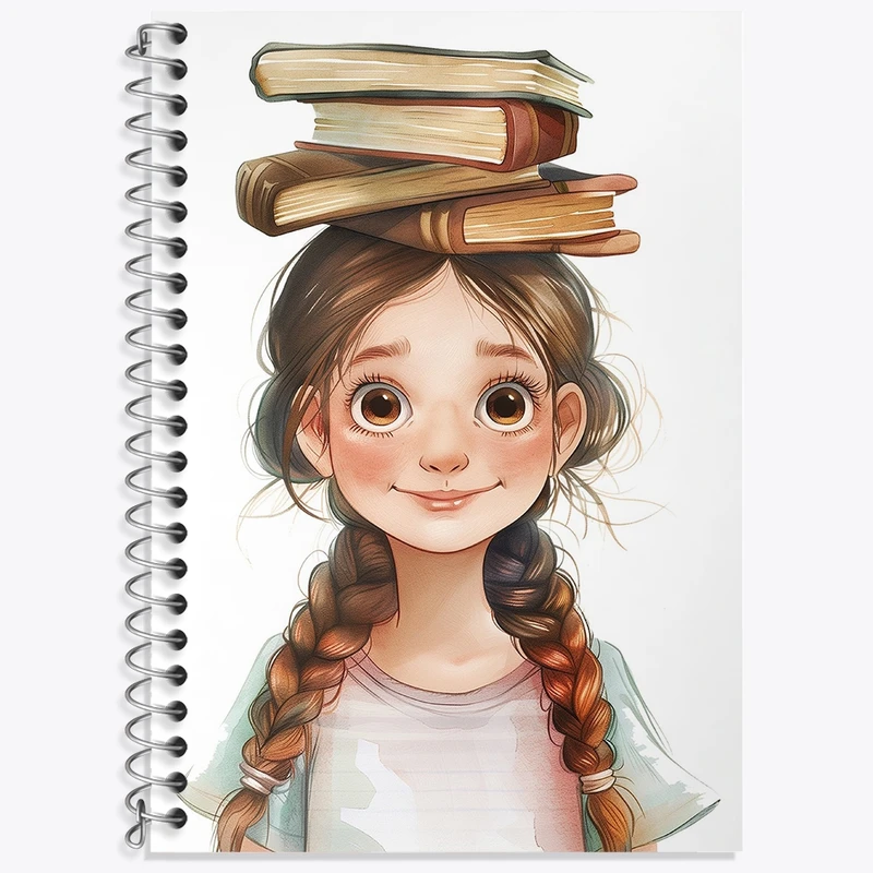 دفتر زبان 50 برگ خندالو مدل دو خط طرح دختر و کتاب کد N1138