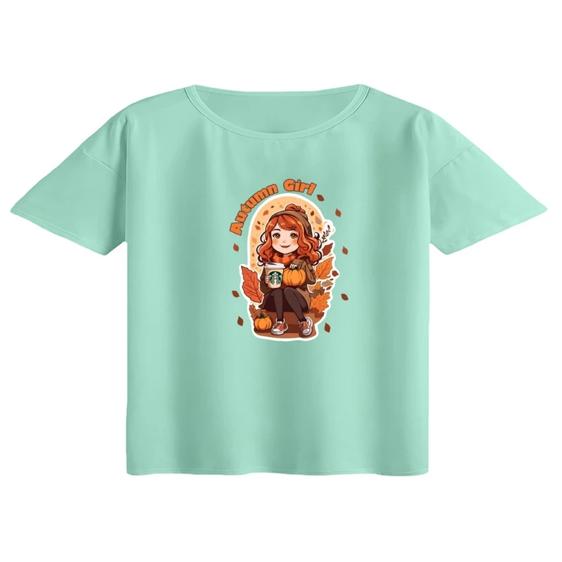 کراپ تی‌شرت آستین کوتاه زنانه مدل دخترک پاییزی 2