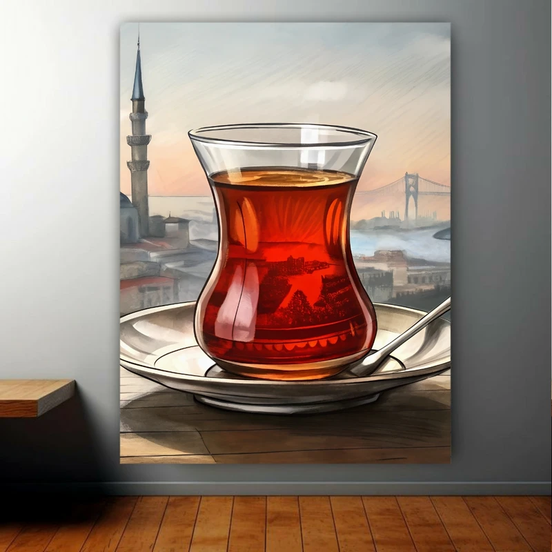تابلو بوم مخمل مدل استکان چایی و منظره کد GR768
