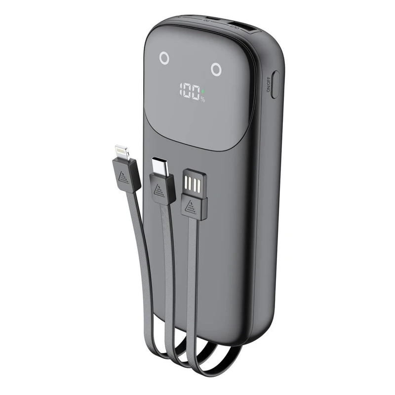 پاوربانک 22.5 وات بودی مدل PB083B1 ظرفیت 10000 میلی‌آمپرساعت به همراه سه کابل USB-A، USB-C و لایتنینگ