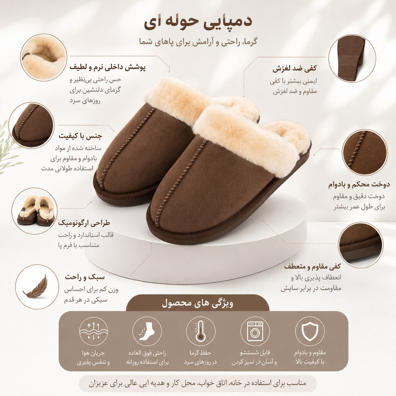 دمپایی زنانه حوله‌ای آیزاترسکو مدل ول سافت پشم گوسفندی