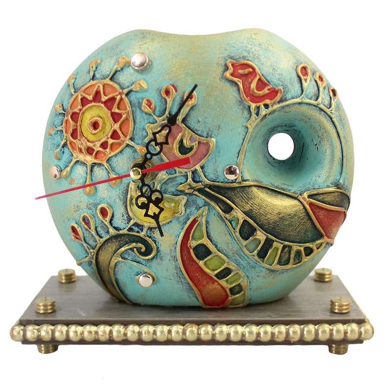 ساعت رومیزی مدل گلدان طرح پرنده و خورشید