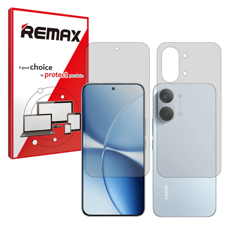 محافظ صفحه نمایش شفاف ریمکس مدل هیدروژلی مناسب برای گوشی موبایل شیائومی Redmi Turbo 5 Max به همراه محافظ پشت صفحه