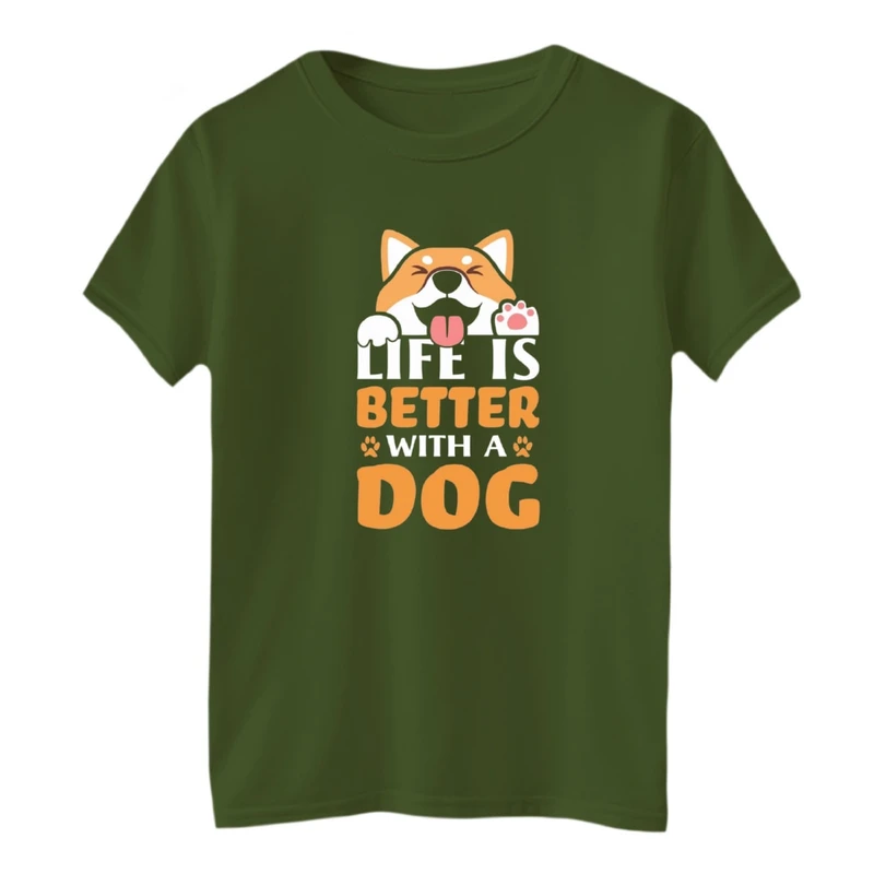 تی‌شرت آستین کوتاه لانگ بچگانه مدل سگ نوشته