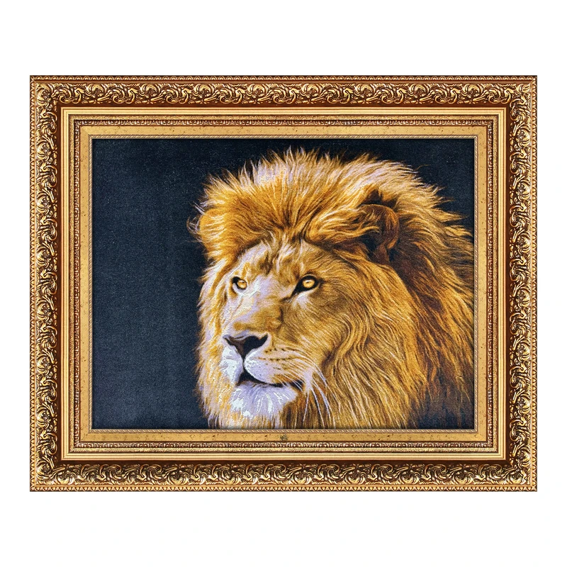 تابلو فرش دستباف فرش میرنظامی طرح شیر زمینه مشکی