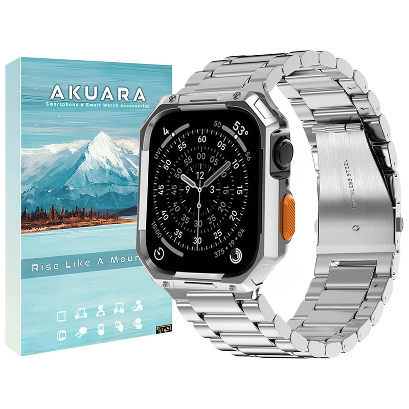 بند ساعت آکوآرا مدل Hexa 3Bead مناسب برای اپل واچ 46 میلیمتری سری 11 به همراه کاور