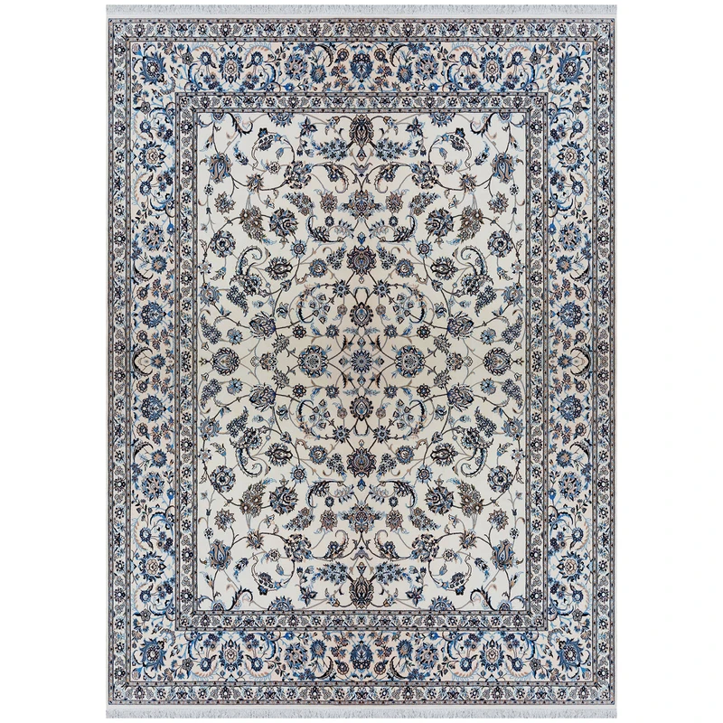 فرش دستبافت ۹ متری مدل افشان نایین ۶لا کد 985 زمینه کرم