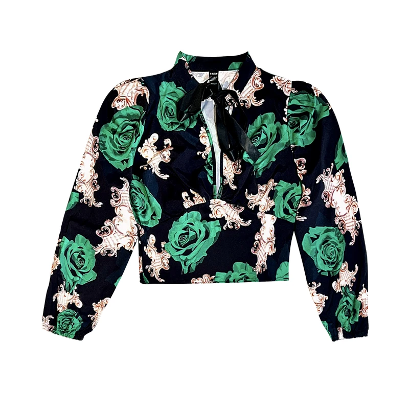 بلوز آستین بلند یقه ایستاده زنانه شین مدل ساتن رز