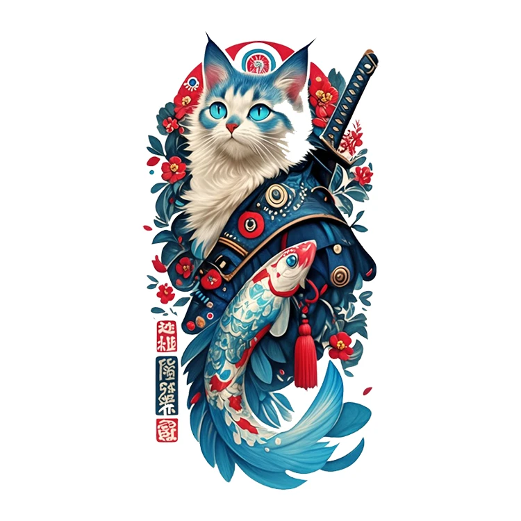 استیکر پارچه و لباس پاد آفرین مدل گربه سامورایی کد 427