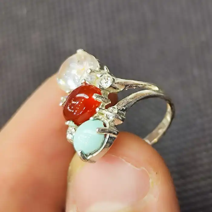 انگشتر نقره زنانه مدل عقیق یمانی فیروزه نیشابور درنجف کد 33