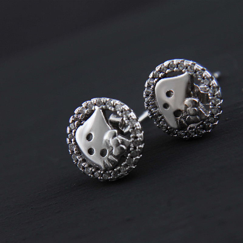 گوشواره نقره زنانه بازرگانی میلادی طرح کیتی فانتزی ابکاری رادیوم نگین برلیان بدون ریزش کد GZN_356