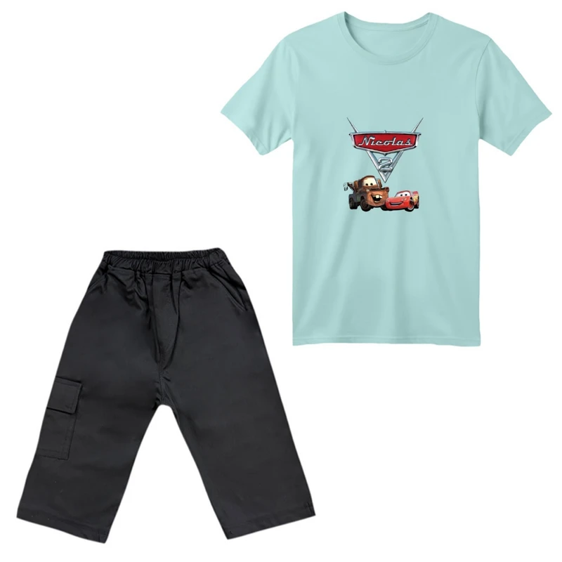 ست تی‌شرت آستین کوتاه و شلوارک پسرانه مدل ماشین ها کد 01