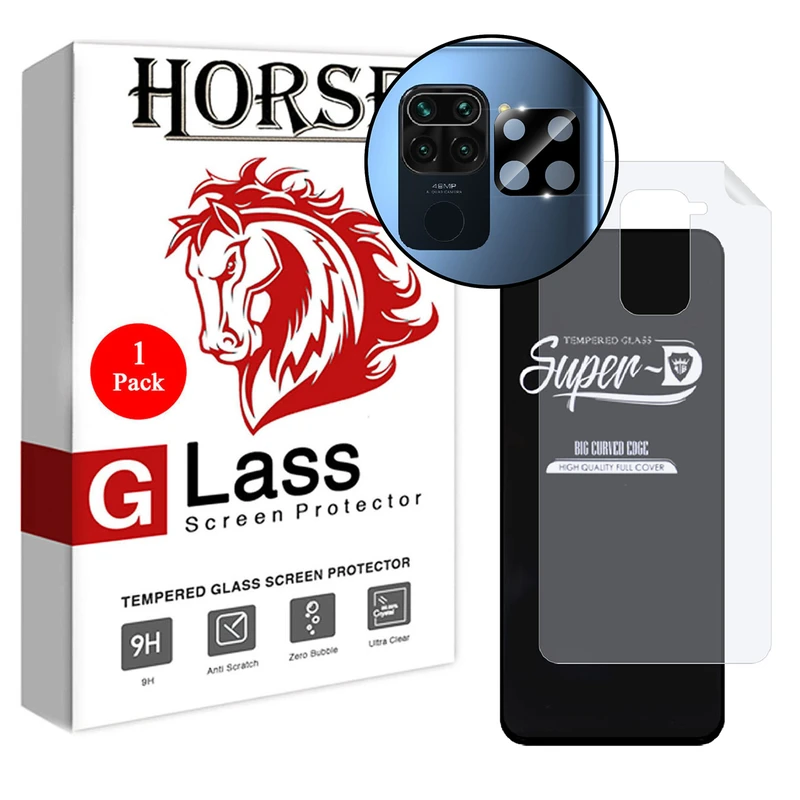 محافظ صفحه نمایش هورس مدل 3SNF-Glass  مناسب برای گوشی موبایل شیائومی Redmi Note 9 به همراه محافظ پشت گوشی و محافظ لنز دوربین