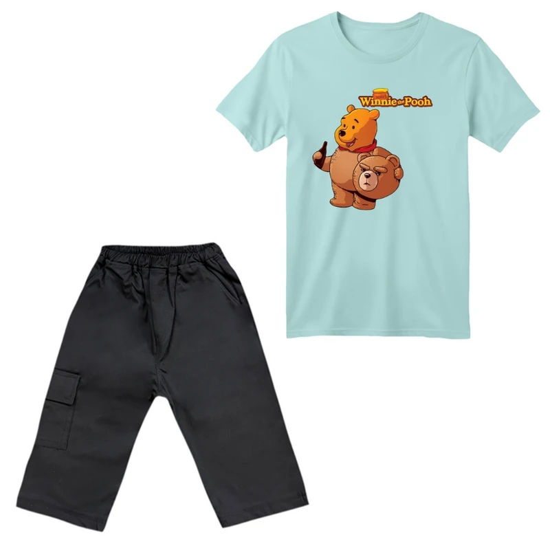 ست تی‌شرت آستین کوتاه و شلوارک پسرانه مدل پو