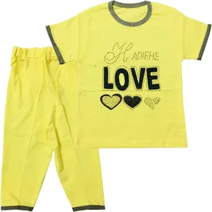 ست تی شرت آستین کوتاه و شلوار دخترانه مدل A13 طرح Love کد 0248