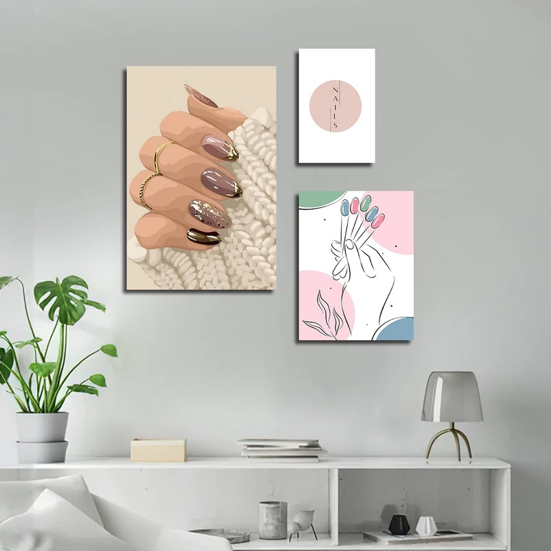 تابلو شاسی بکلیت طرح سالن زیبایی و کاشت ناخن مدل SH-3107 مجموعه 3 عددی