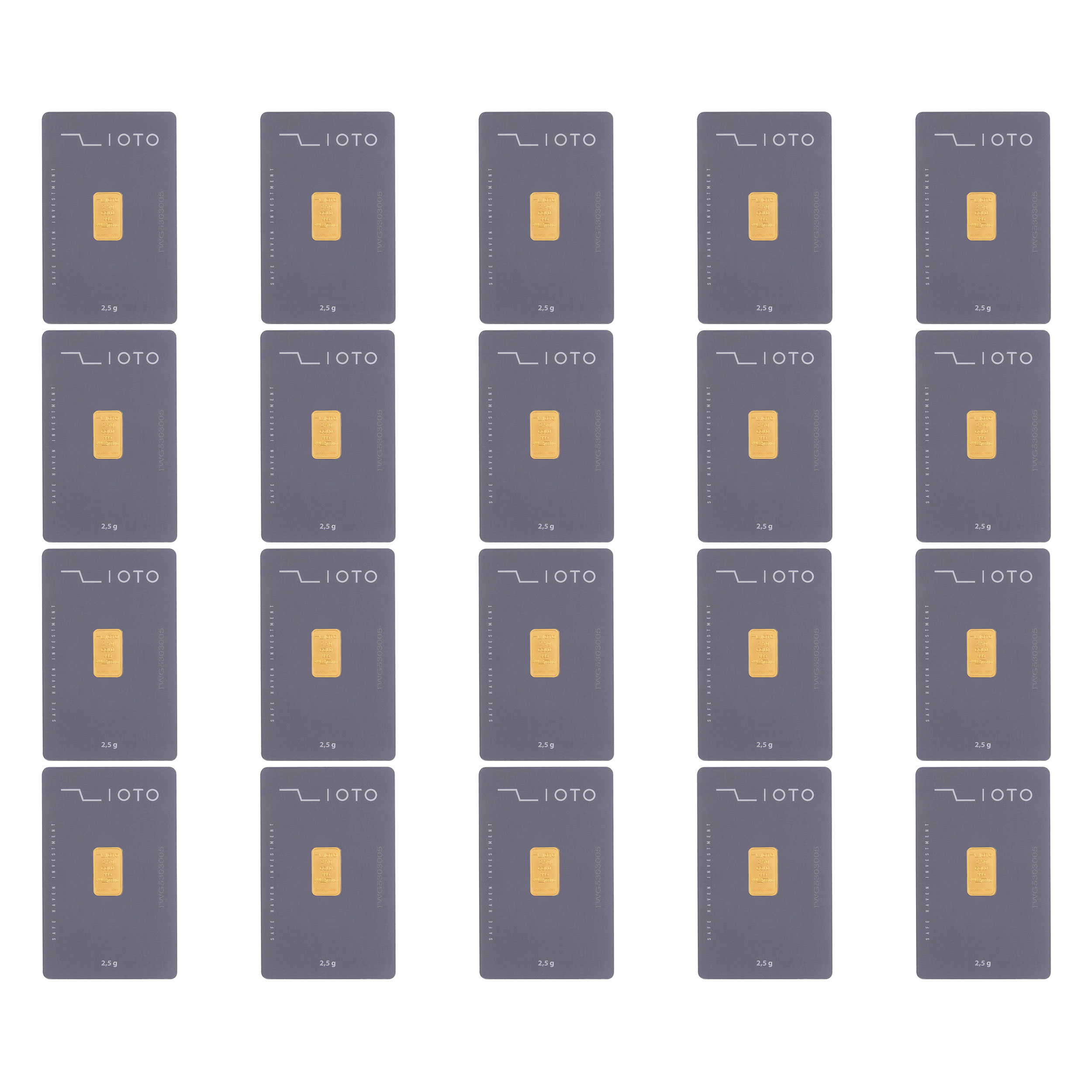 شمش طلا 24 عیار زیوتو مدل Au-p2.5 بسته 20 عددی